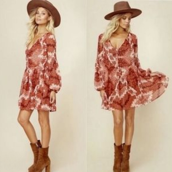 Show‎ Me Your Mumu Floral Mini Dress Red Orange Womens Size Small - Picture 1 of 4